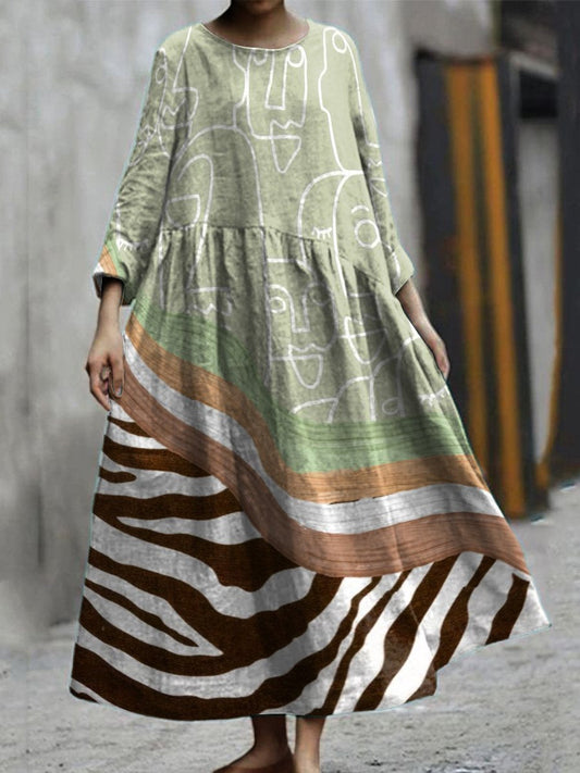 Zebra Print and Color Mix Decorative Pattern Pocket Cotton Dress
