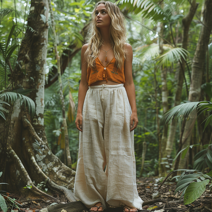 Women's Casual Bohemia Linen Style Long Trousers Pants
