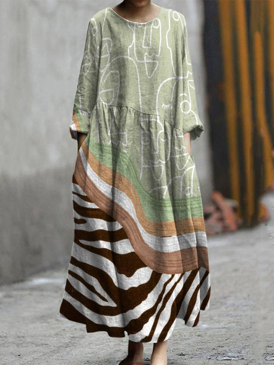 Zebra Print and Color Mix Decorative Pattern Pocket Cotton Dress