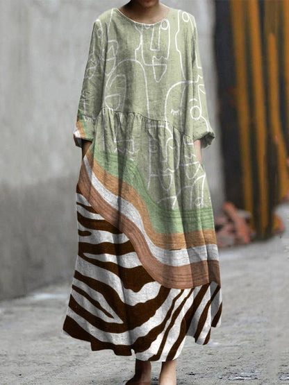 Zebra Print and Color Mix Decorative Pattern Pocket Cotton Dress