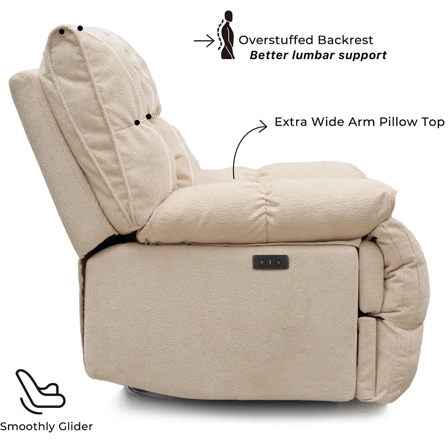 Luxurious reclining chair, glider rocker recliner with cloud-like comfort, single lazy sofa