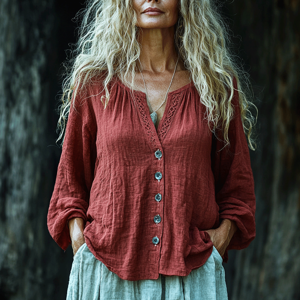 Women's Casual Bohemian Linen Style Long-sleeve Top Shirt