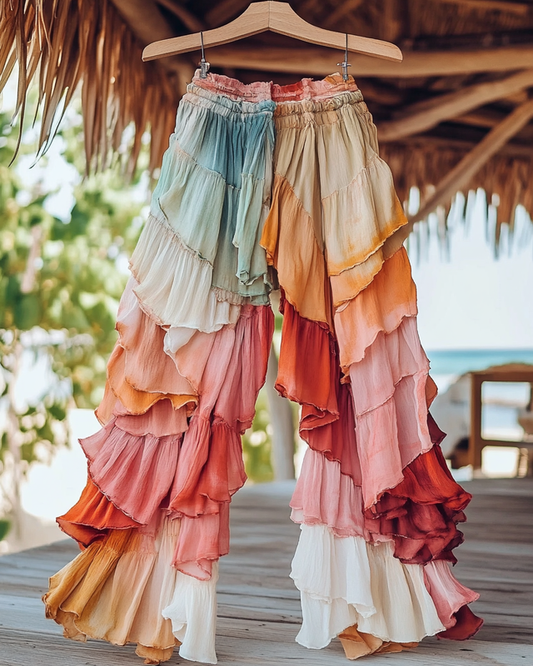 Summer Embroidered Ruffle Lace Patchwork Pants  56c8
