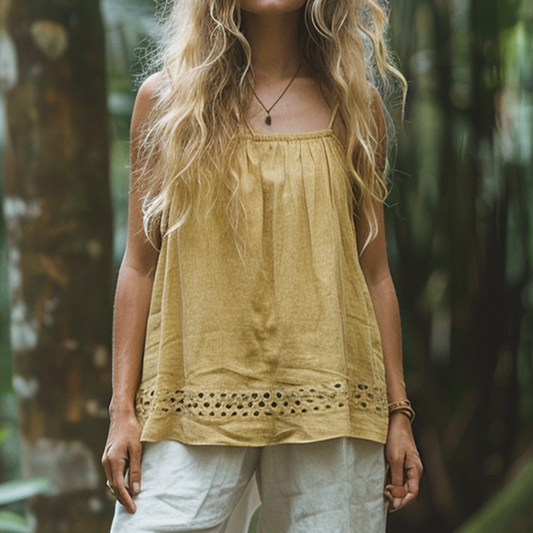 Women's Bohemia Style Casual Linen Sleeveless Vest Top Shirt