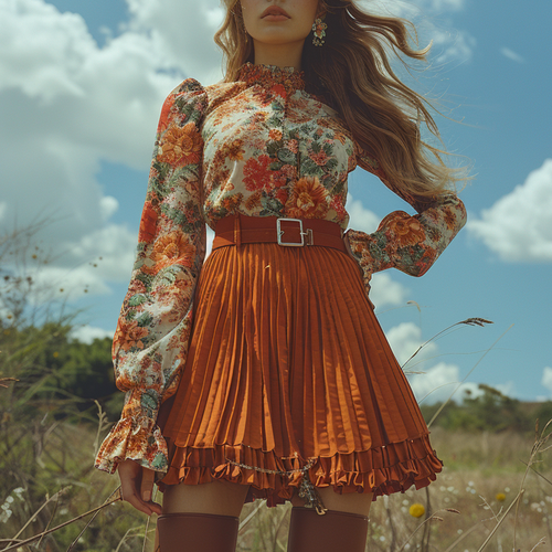 Women's Retro Floral Bohemian Pastoral Style Long-sleeved Mini Short Dress