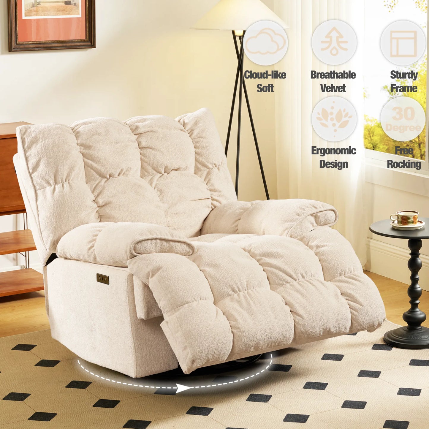 Luxurious reclining chair, glider rocker recliner with cloud-like comfort, single lazy sofa