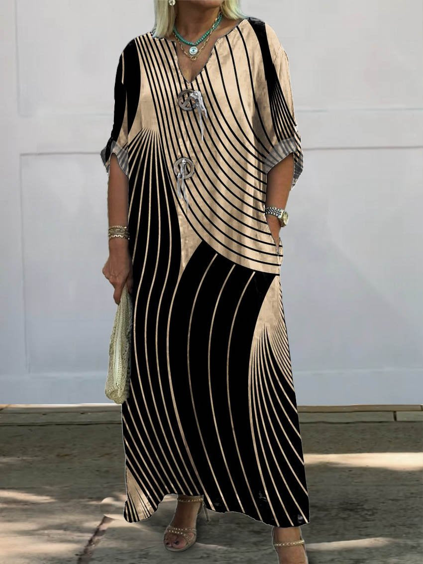 Women's  Retro Geometric Art  Print Pocket Cotton Dress