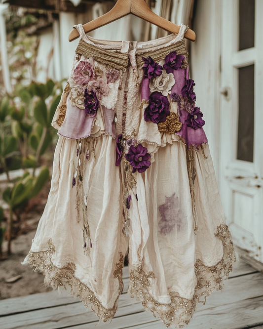Summer Embroidered Ruffle Lace Patchwork Pants  0216
