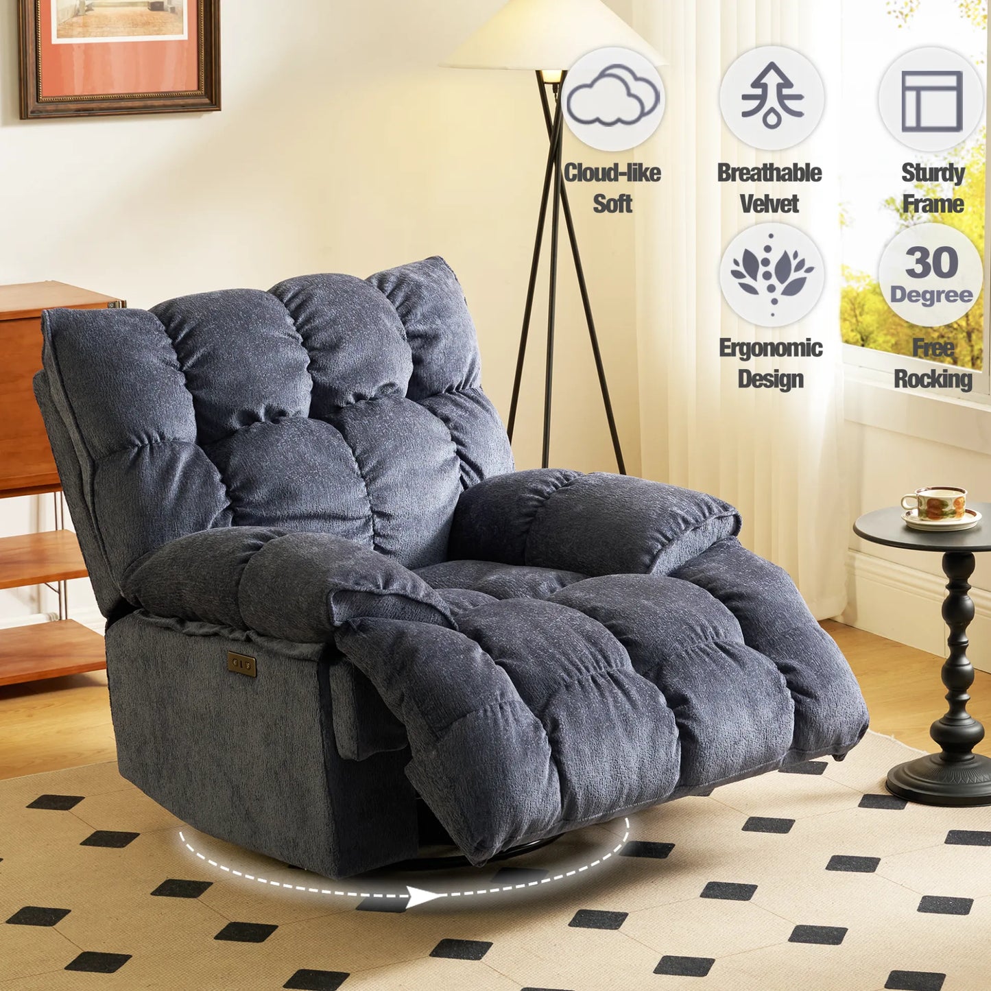 Luxurious reclining chair, glider rocker recliner with cloud-like comfort, single lazy sofa