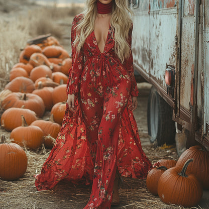 Vintage Cowgirl Style Halloween Floral Dress
