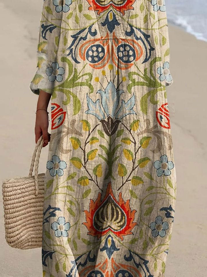 Women's Vintage Ethnic Floral Pattern Art Print Casual Dress