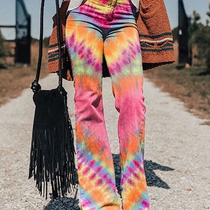 Women's Colorful Heart Print Casual Wide Leg Pants 371b