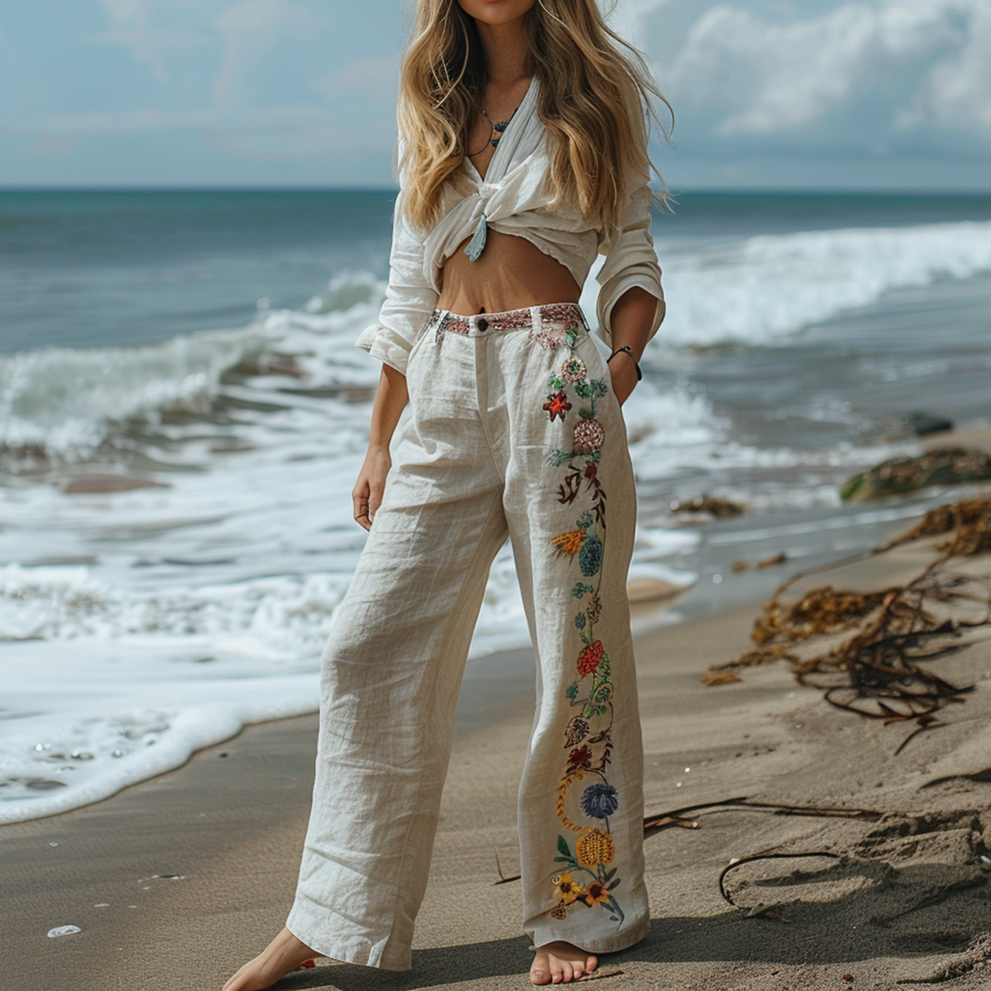 Resort Ethnic Print Loose Bohemia Style Trousers