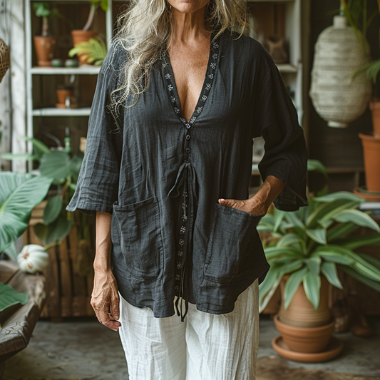 Women's Bohemia Style Casual Linen Shirt Top