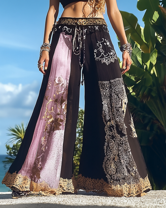 Outdoor Holiday Vintage Stitching Cotton And Linen Pants 6783