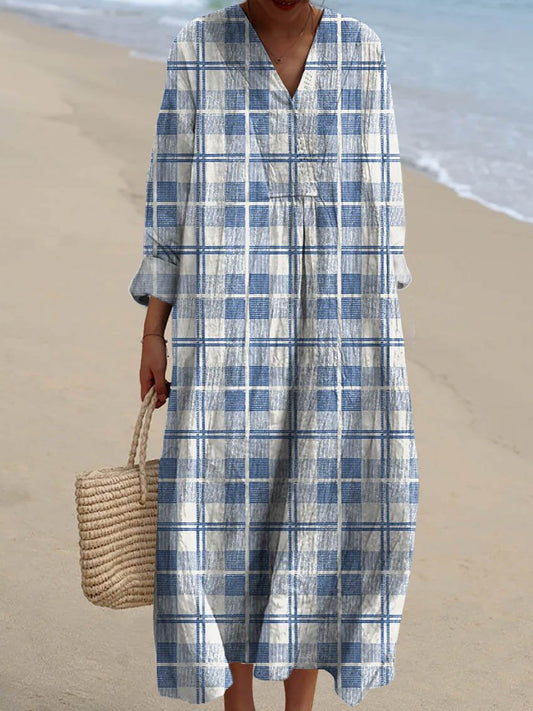 Women's Vintage Plaid Pattern Art Print Casual Dress