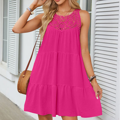 Hollow Lace Stitching Halter Neck A-line Dress