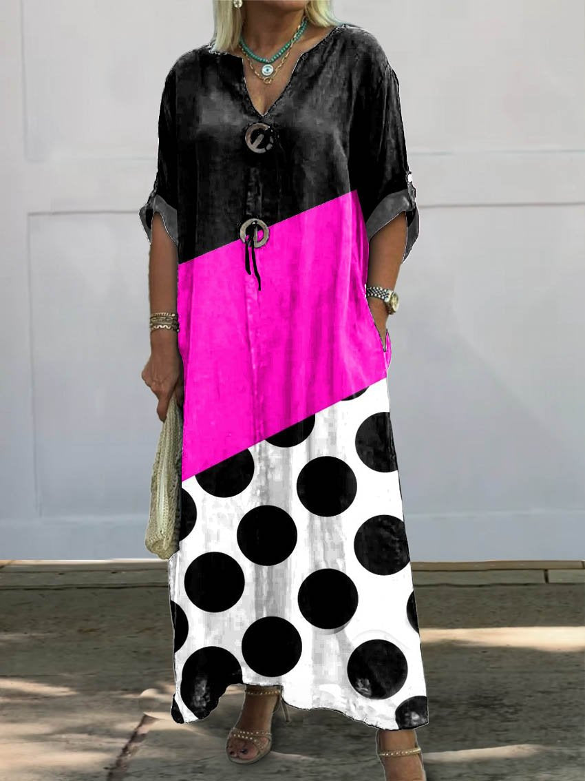 Women's  Retro Geometric Art  Print Pocket Cotton Dress