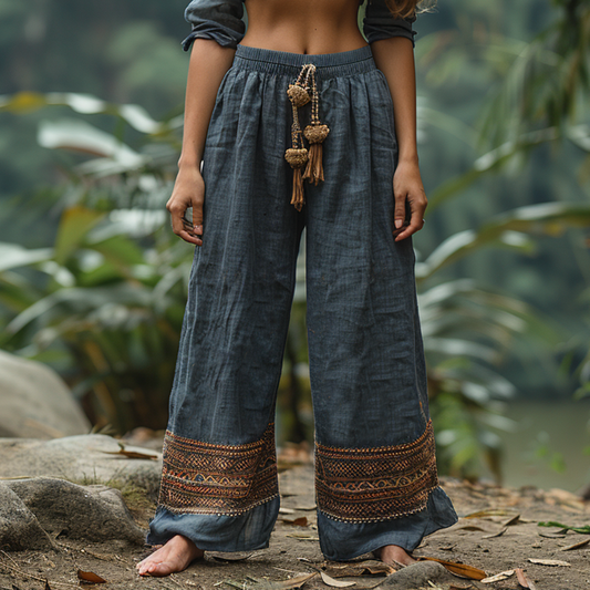 Women's Retro Ethnic Bohemia Style Loose Linen Pants