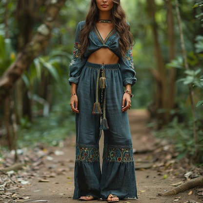 Women's Retro Ethnic Bohemia Style Loose Linen Pants