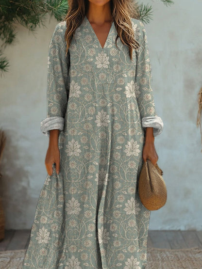 Vintage Vine And Leaf Pattern Printed Women's Dress