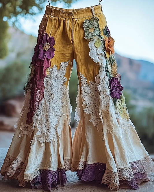 Summer Vacation Ruffle Lace Patchwork Pants 1e8f