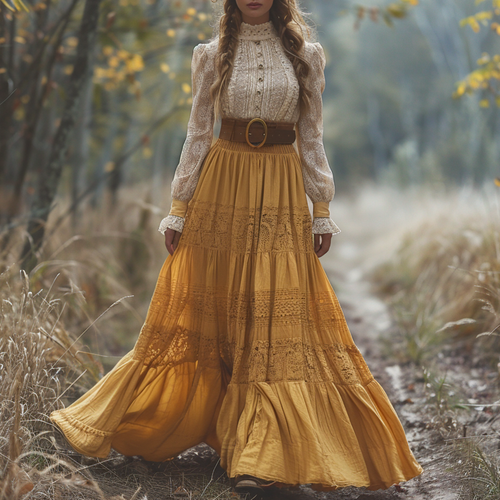 Women's Retro Country Pastoral Linen Style Long-sleeve Casual Maxi Long Dress
