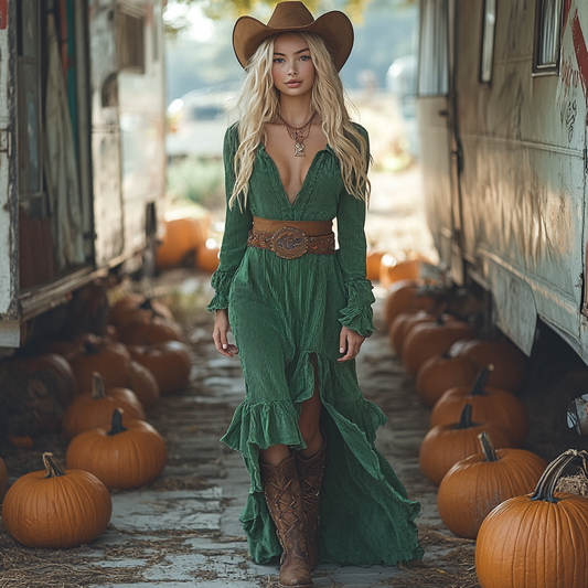 Vintage Cowgirl Style Halloween Corduroy Dress