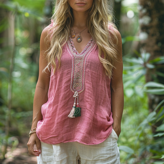 Women's Bohemia Style Casual Linen Sleeveless Vest Top Shirt