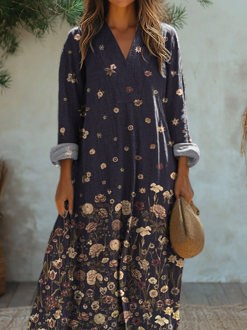 Midnight Floral Garden Pattern Printed Women's Dress