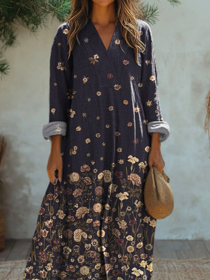 Midnight Floral Garden Pattern Printed Women's Dress