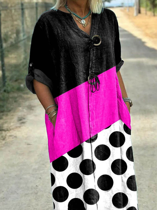 Women's  Retro Geometric Art  Print Pocket Cotton Dress