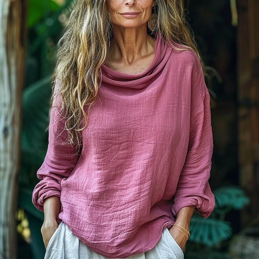 Women's Bohemian Linen Simple Casual Long-sleeve Top Shirt