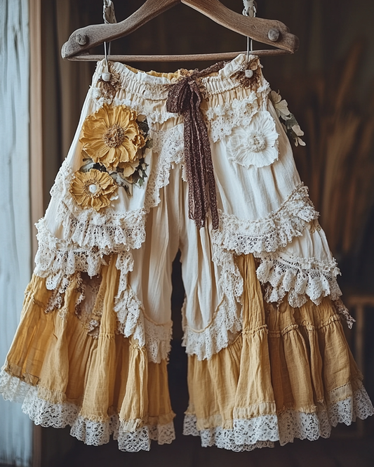 Summer Vacation Ruffle Lace Patchwork Shorts 4226