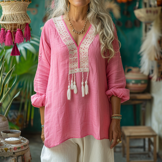 Women's Bohemia Style Casual Linen Shirt Top