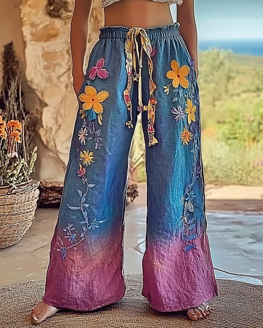 Vintage Loose Casual Floral Printed Pants 1b07