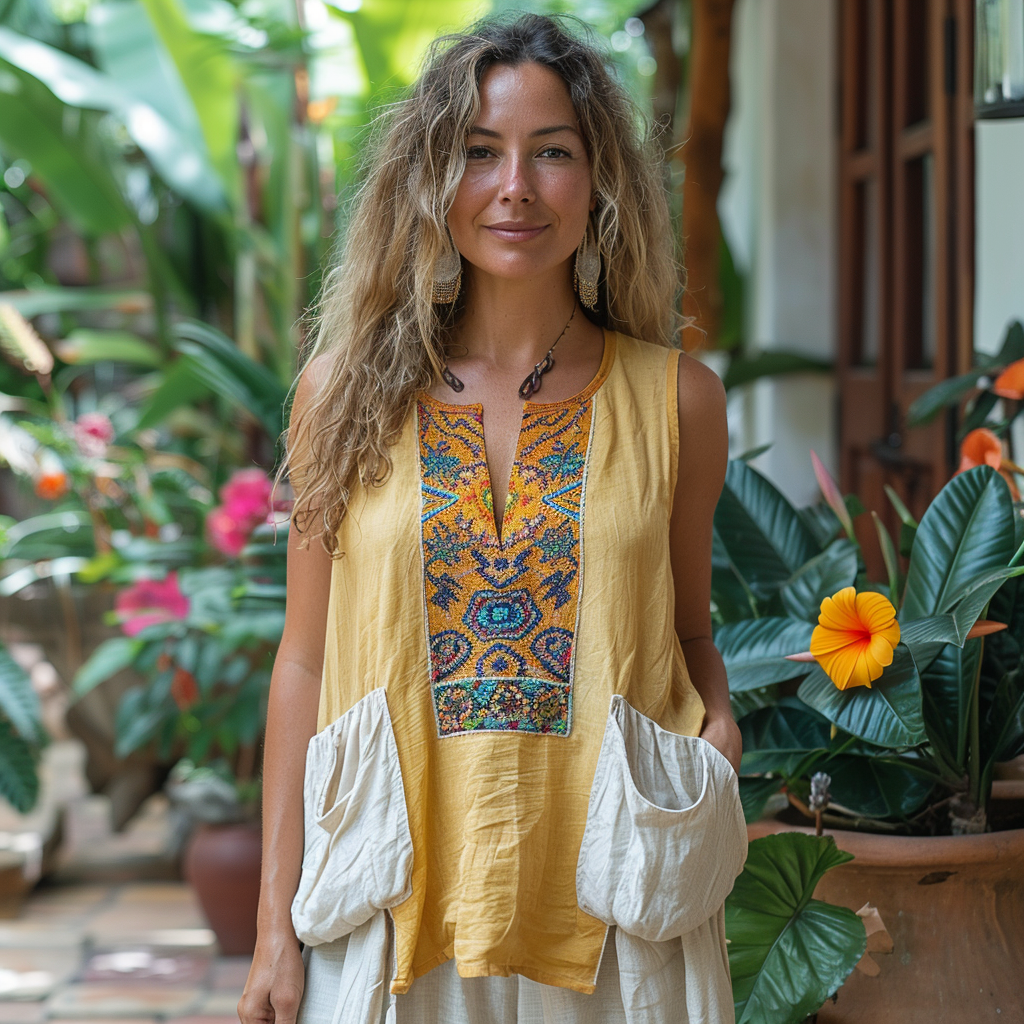 Women's Bohemia Style Casual Linen Sleeveless Vest Top Shirt