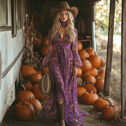 Vintage Cowgirl Style Halloween Floral Dress