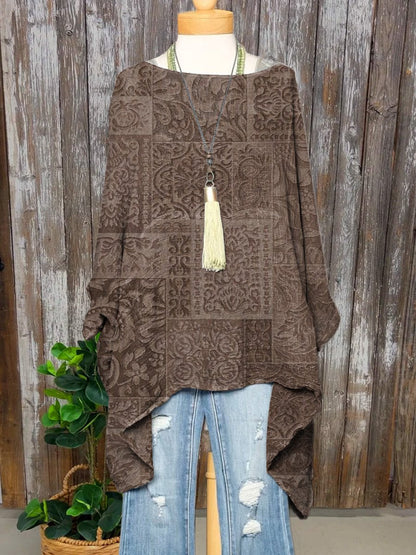 70s Vintage Style Pattern Printed Women's Pocket Cotton Dress