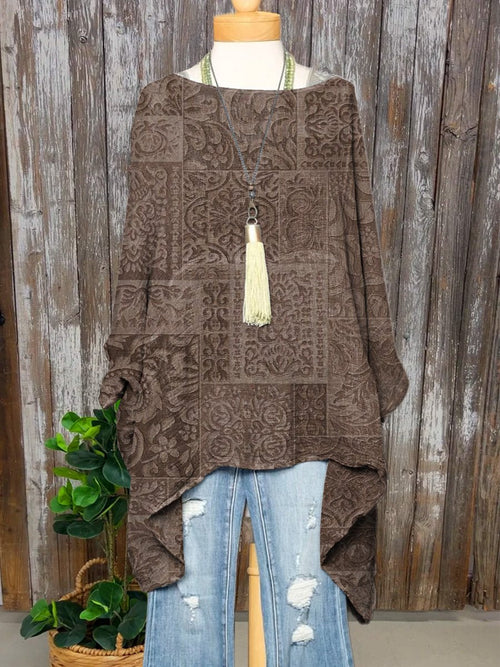 70s Vintage Style Pattern Printed Women's Pocket Cotton Dress