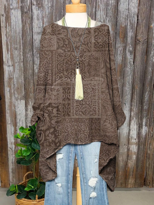 70s Vintage Style Pattern Printed Women's Pocket Cotton Dress
