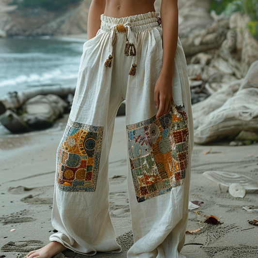 Resort Print Loose Bohemia Style Trousers