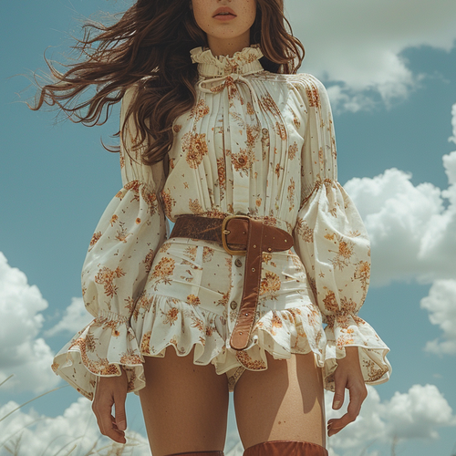Women's Retro Floral Bohemian Pastoral Style Long-sleeved Mini Short Dress