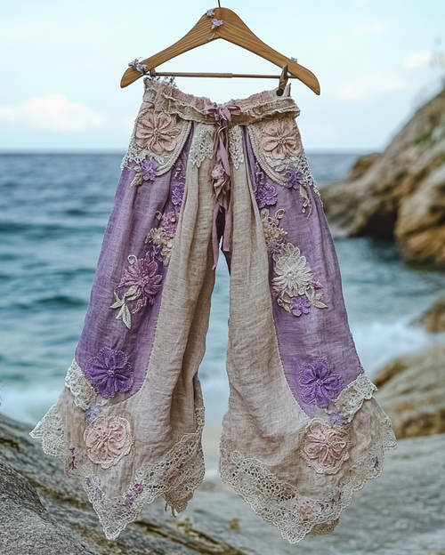 Summer Holiday Lace Handmade Patchwork pants 3b47