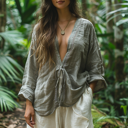 Women's Bohemia Style Casual Linen Shirt Top