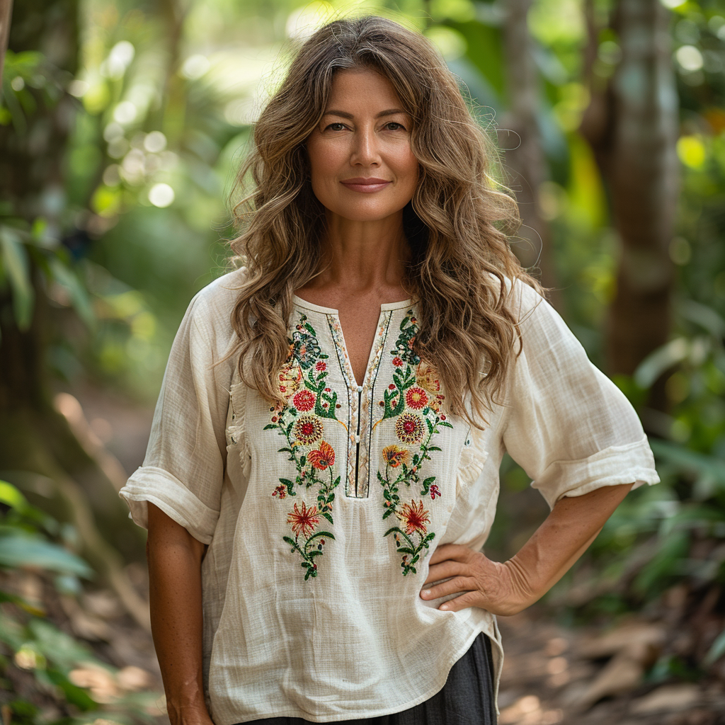 Retro Loose Bohemia Ethnic Style Linen V-neck Short-sleeved Top
