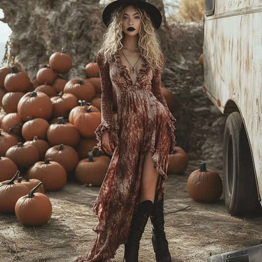 Women's Halloween Witch Style Tie-dye Long-sleeve Maxi Long Dress