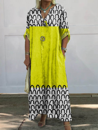 Women's  Retro Geometric Art  Print Pocket Cotton Dress