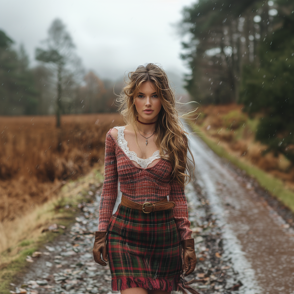 Women's Autumn And Winter Long-sleeve Dress Short Skirt Christmas Plaid Skirt