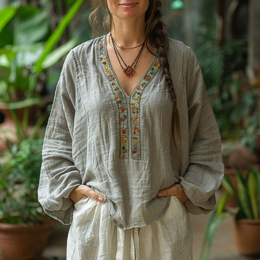 Women's Bohemia Style Casual Linen Shirt Top